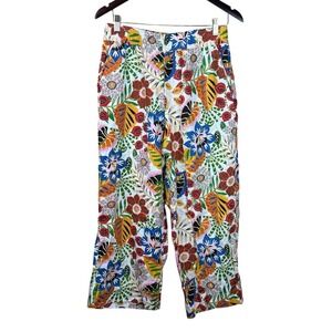 C&C California Womens Medium Floral Wide Leg Pants Tropical  100% Linen